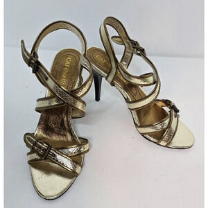 Women's shoes CafèNOIR EU 40 (US 9) Sandals Heels gold/bronze trim leather NEW